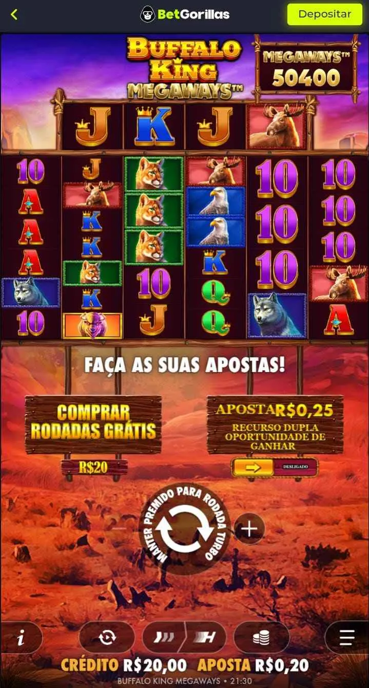 Slot Buffalo King Megaways, com diferentes figuras e Megaways em 50400
