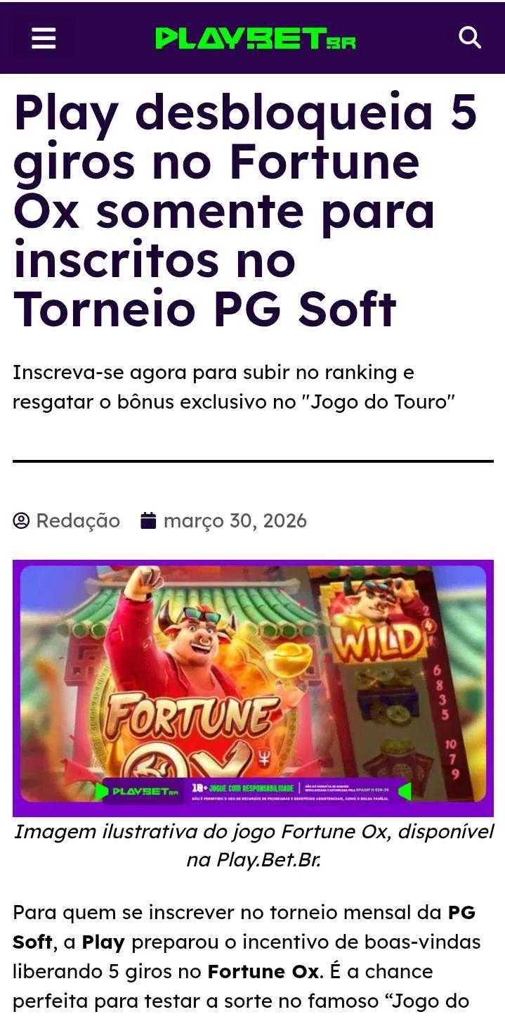 5 Rodadas grátis para o Fortune Ox para inscritos no torneio PG Soft da Playbet