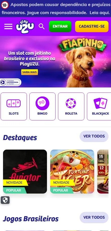 Cassino da PlayUZU com destaque para o slot Fiapinho