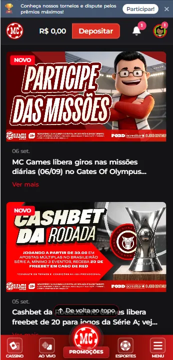 Promoções diárias na MCGames com rodadas grátis 