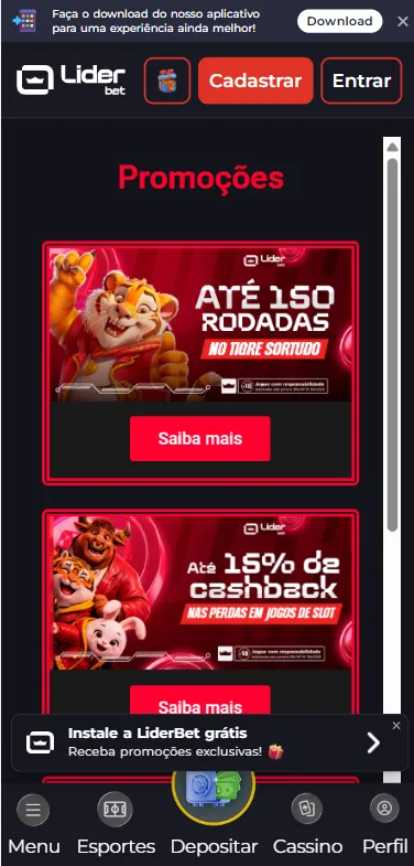 Promoções na Liderbet com até 150 rodadas grátis no Tigre Sortudo