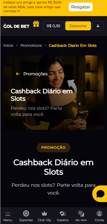 Oferta de Cashback Diário em Slots da Gol de Bet, com até 15% de reembolos para perdas nos slots.