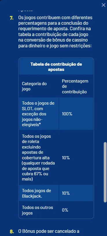 Regulamento bônus sem depósito Lei 14790 na Galera.Bet, com informações sobre a contribuição de jogos.
