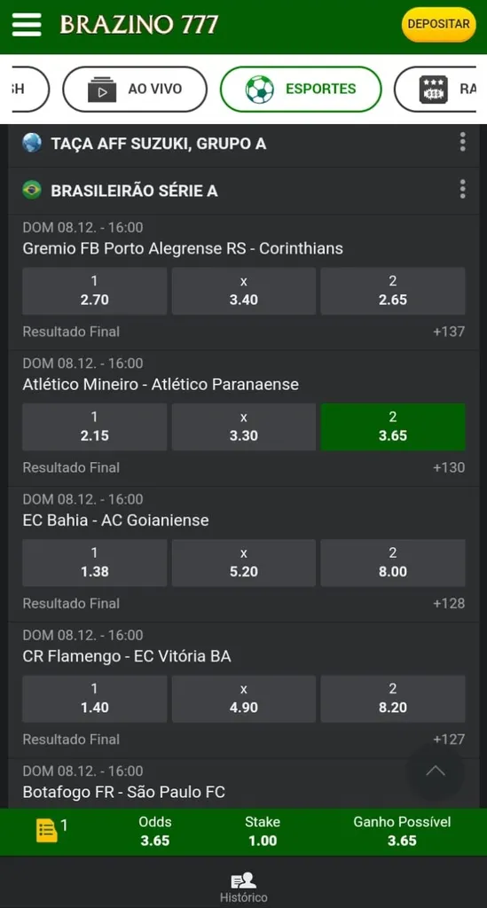 BJogos do Brasileirão da Série A para apostar na Brazino777, como Grêmio x Corinthians e mais.