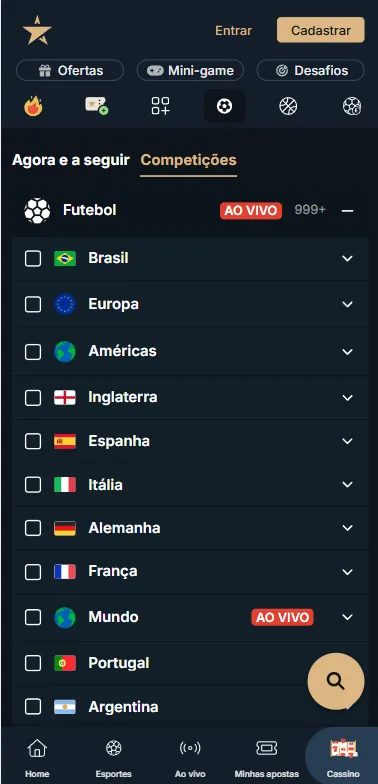 Competições populares de futebol na Estrelabet, com mais de 999 mercados 