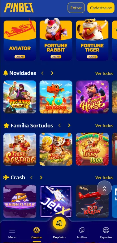 Cassino da Pin com destaque para as novidades, Família Sortudos e crash