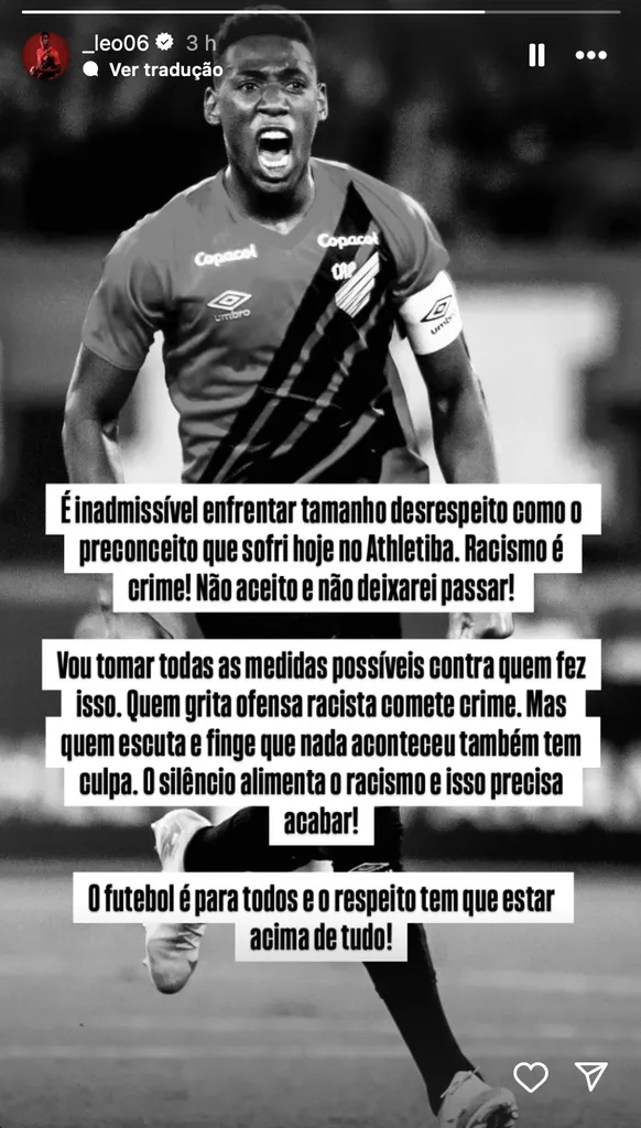 Léo Pelé fez postagem no Instagram