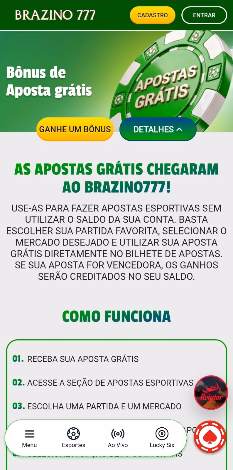 Oferta de Aposta Grátis da Brazino777 com bônus de R$17 em freebet para apostar na Copa.
Data: 01/07/2026