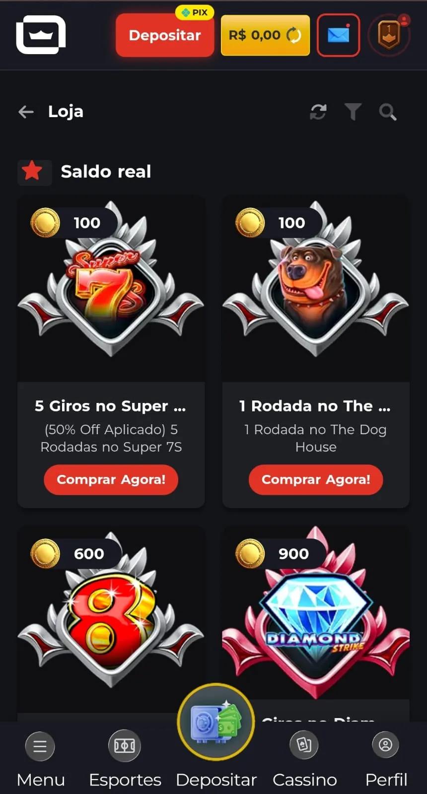 Loja do programa de fidelidade da Liderbet, com ofertas de giros grátis disponíveis.