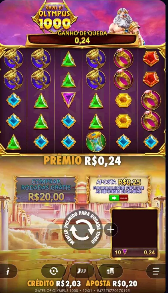 Gates of Olympus 1000 com ganho de queda de R$0,24