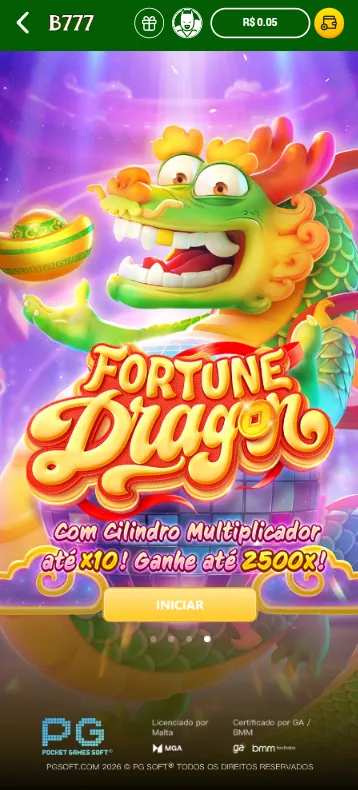 Tela inicial do Fortune Dragon no cassino Brazino777