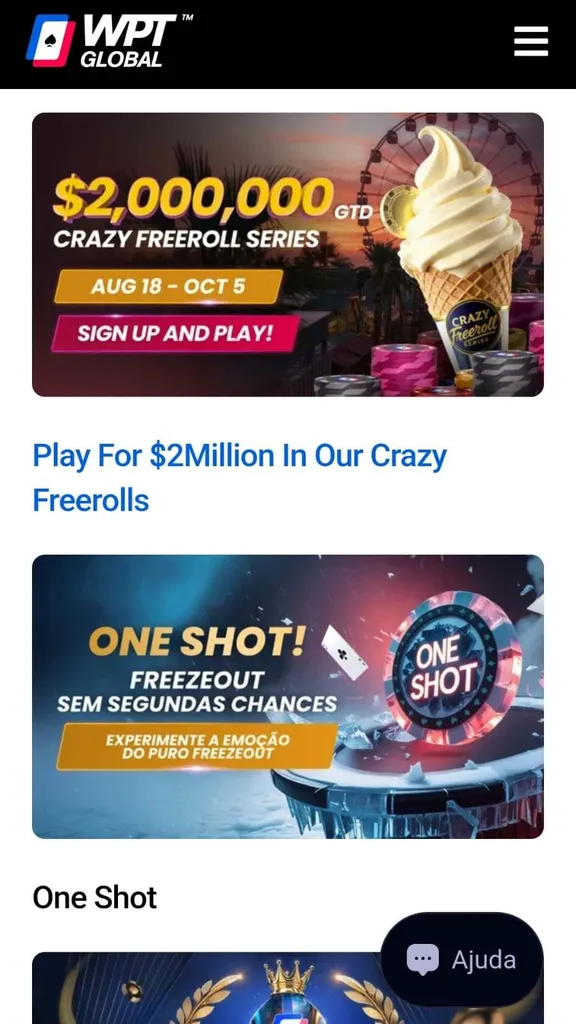 Torneios freerolls e one shot na WPT Global.