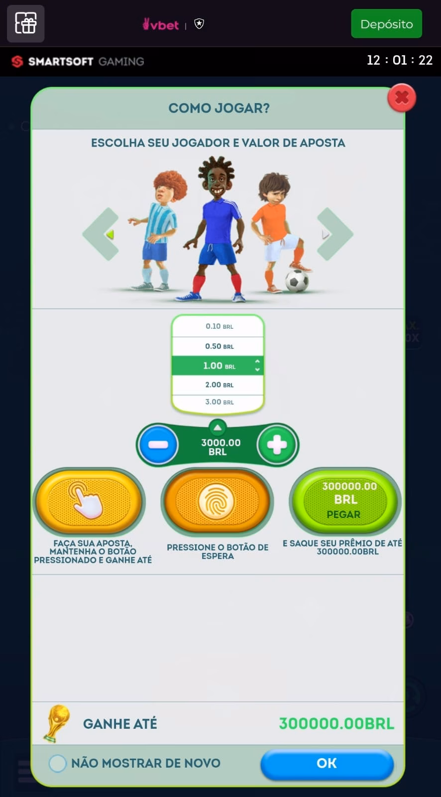  Imagem da tela “Como jogar” do FootballX na VBet, com destaque para a explicação dos botões, jogadores disponíveis e limites de apostas.
Data: 19/05/26