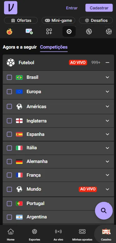 Competições de futebolno Brasil, Inglaterra, Espanha e outros países na Vupi