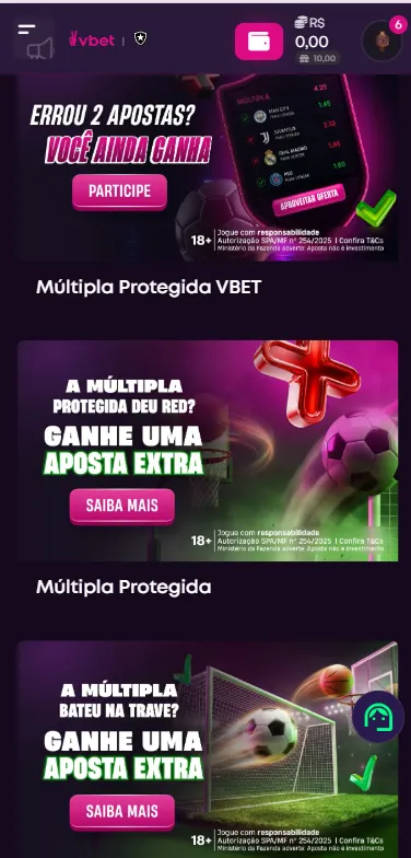Promoções da VBET com ofertas de apostas múltiplas protegidas
