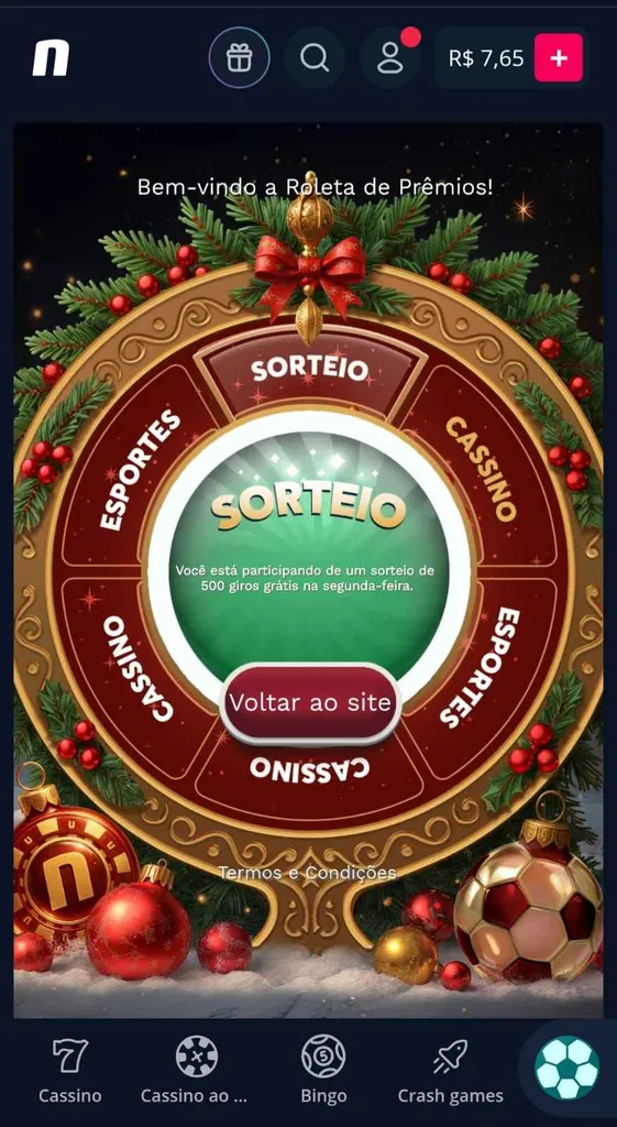 Roleta de prêmios da Novibet com recompensa em sorteio após o giro diário.