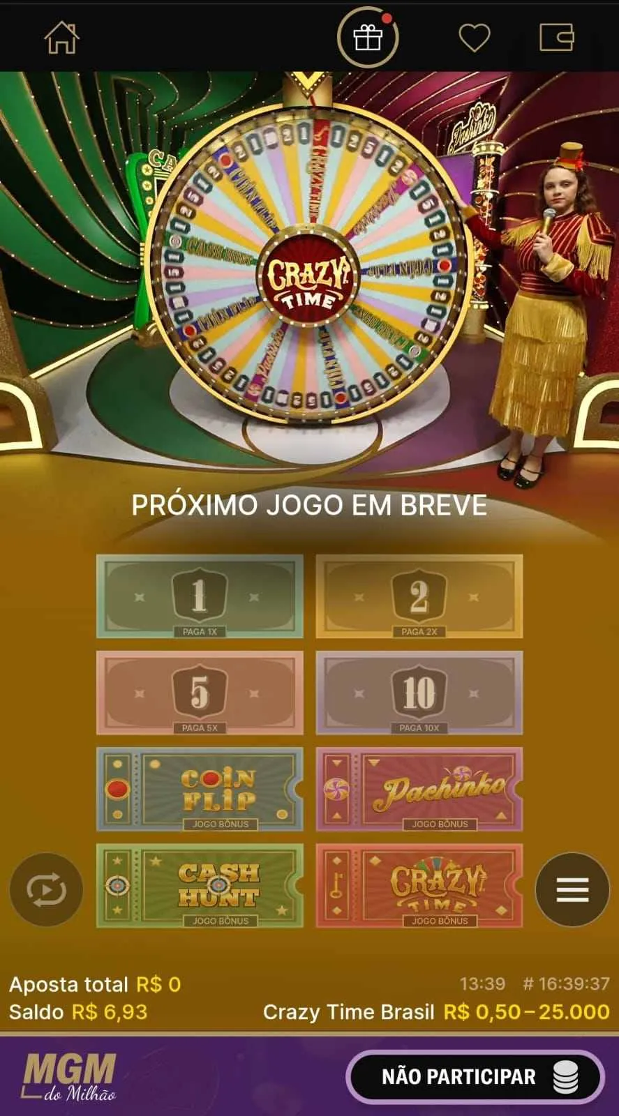 Jogo Crazy Time Brasileiro da BetMGM com cashback de 10% das perdas.