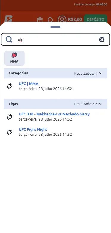 Ligas e categorias de UFC disponíveis para apostas na Betano