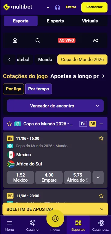 Partidas da Copa do Mundo com odds de vencedor na Multibet