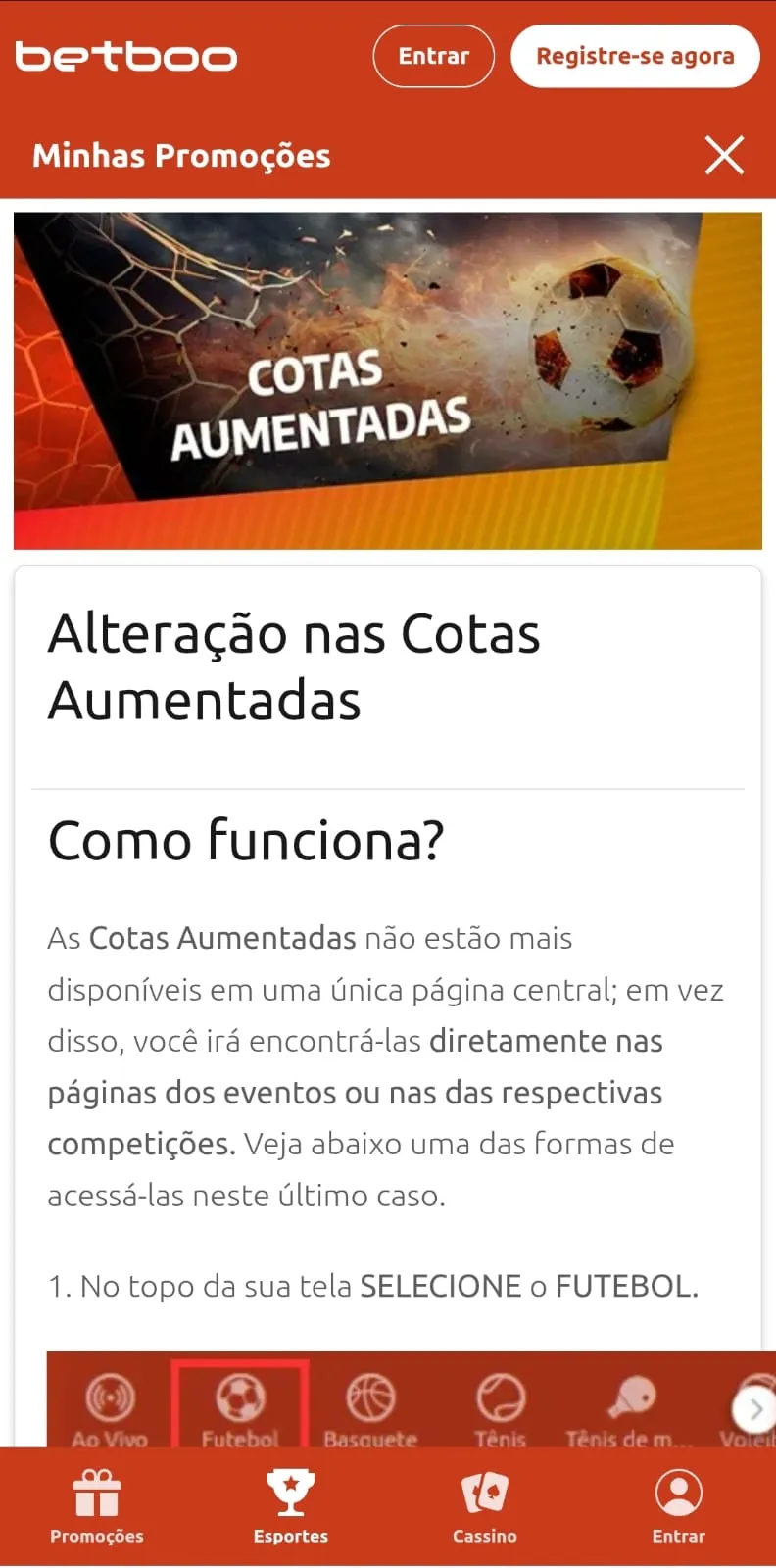 Página promocional da oferta de Cotas Aumentadas na betboom