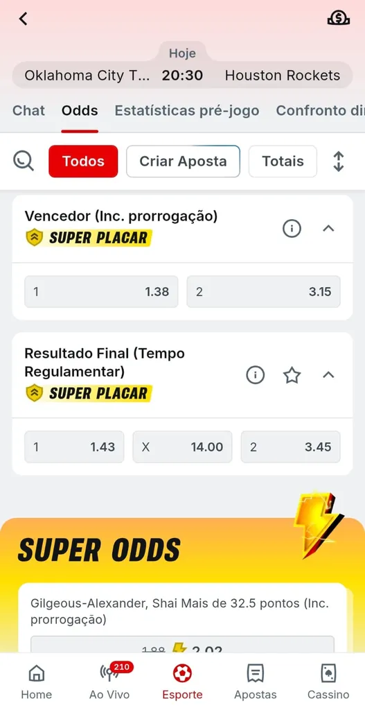 Mercados de aposta em jogo da NBA com identificação da oferta de pagamento antecipado na Superbet.