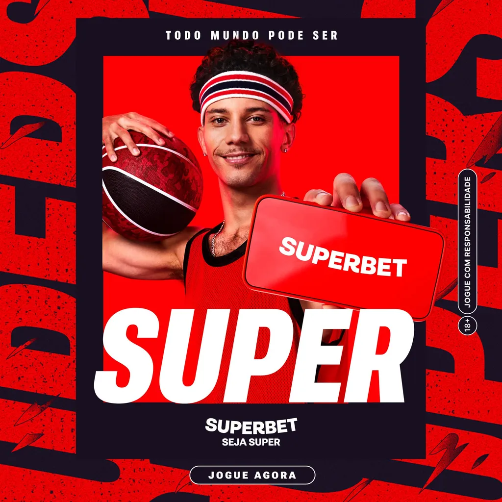 Banner da Superbet, com um atleta de basquete exibindo a logo da plataforma e a palavra SUPER em destaque