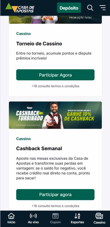 Promoções de Cashback e Torneio de Cassino na CasadeAposta