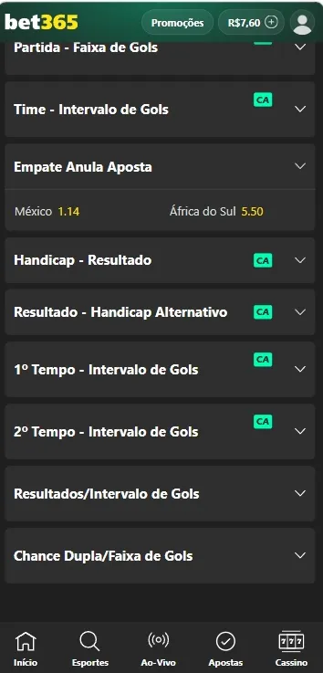 Mercado Empate Anula Aposta da bet365 para México x África do Sul na Copa do Mundo 2026
