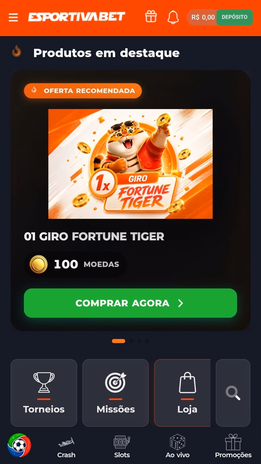 Personagem do tigrinho jogando moedas na oferta de compra de giros grátis da logo da Esportiva Bet