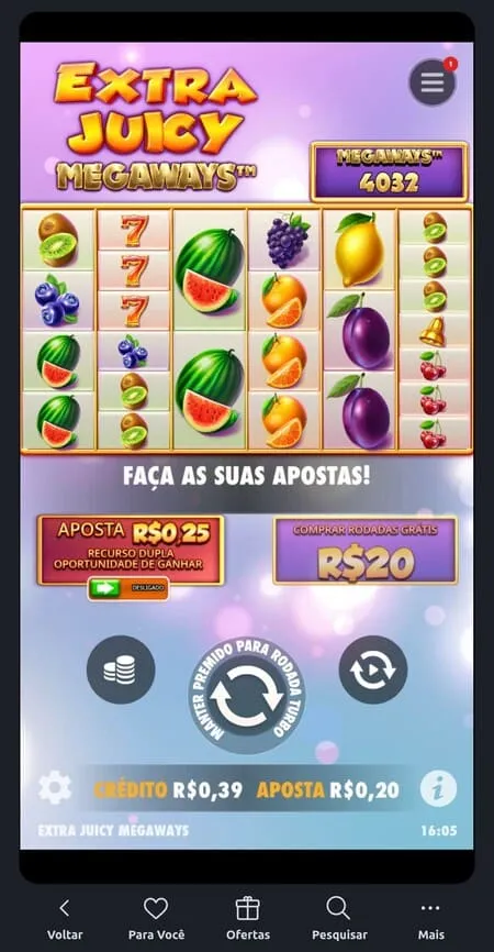 Tela inicial do Extra Juicy Megaways