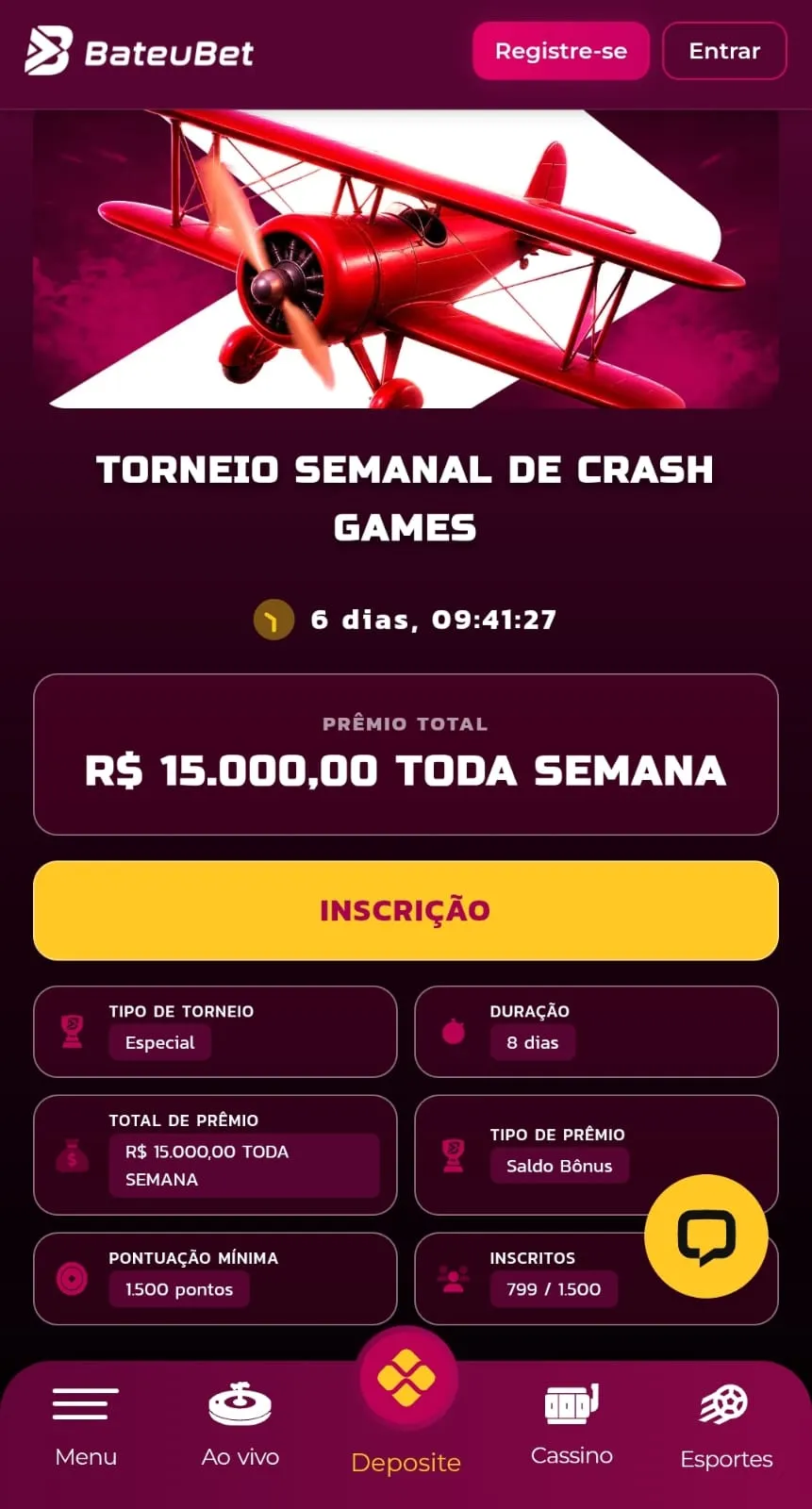 Print do torneio semanal do Aviator na Bateubet, que distribui prêmios para os 20 melhores colocados.