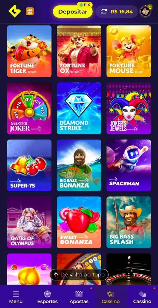 App do cassino Multibet com lissta de jogos populares como Fortune Tiger, Fortune OX, Gates of Olympus e mais.