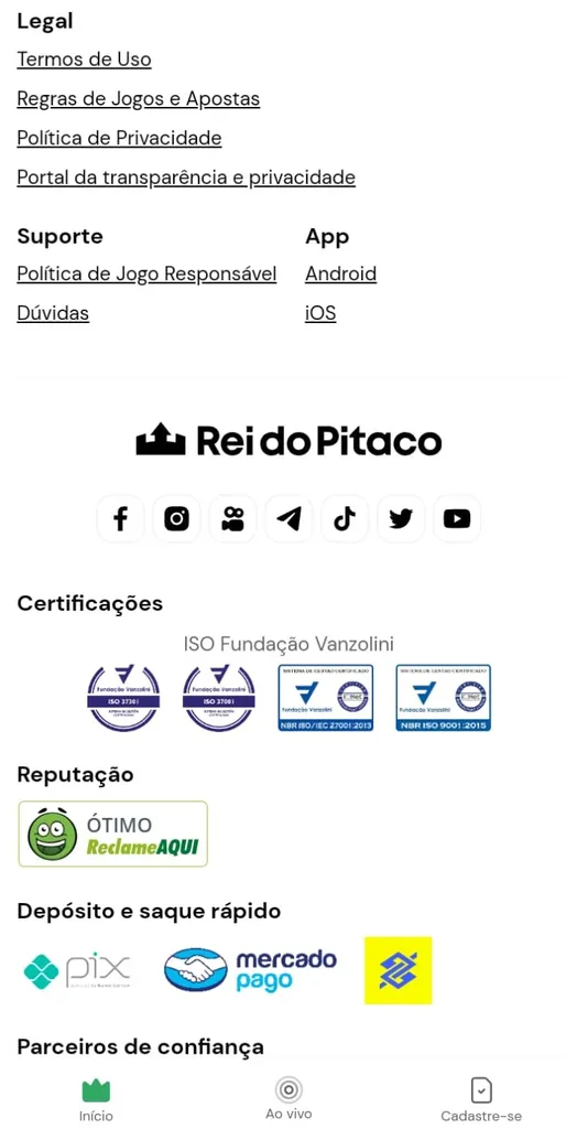 Tela do Rei do Pitaco exibindo selos de reputação