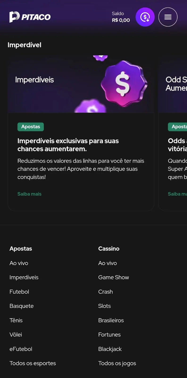 Banner promocional da oferta de Odd "Imperdível" na Pitaco.