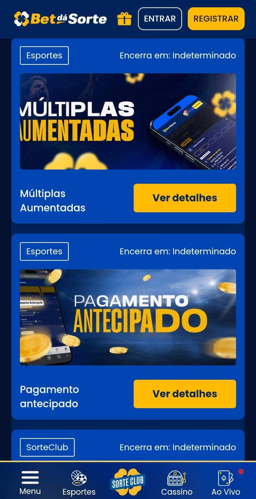 Ofertas Múltiplas aumentadas e Pagamento antecipado na BetdáSorte.