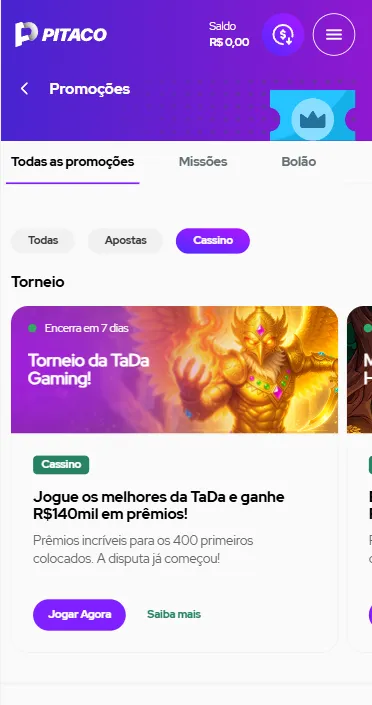 Torneio TaDa Gaming na Pitaco com R$140 mil em prêmios distribuídos entre os 400 melhores colocados na tabela