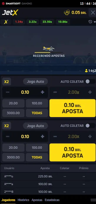 Apostas a partir de R$ 0,10 no JetX na Brazino777