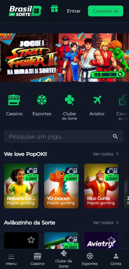 Cassino Brasil da Sorte com destaque para jogos da provedora PopOK