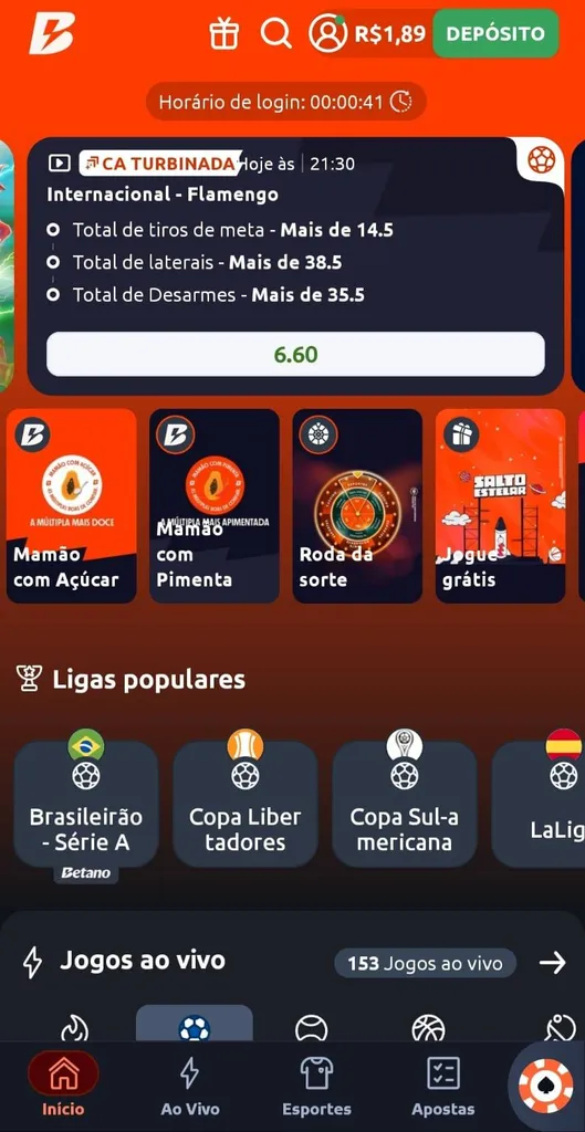 Captura de tela do Betano app após instalado