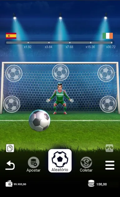 Jogo Penalty Shoot-Out com 5 locais do gol para escolher e cobrar o penalti.
