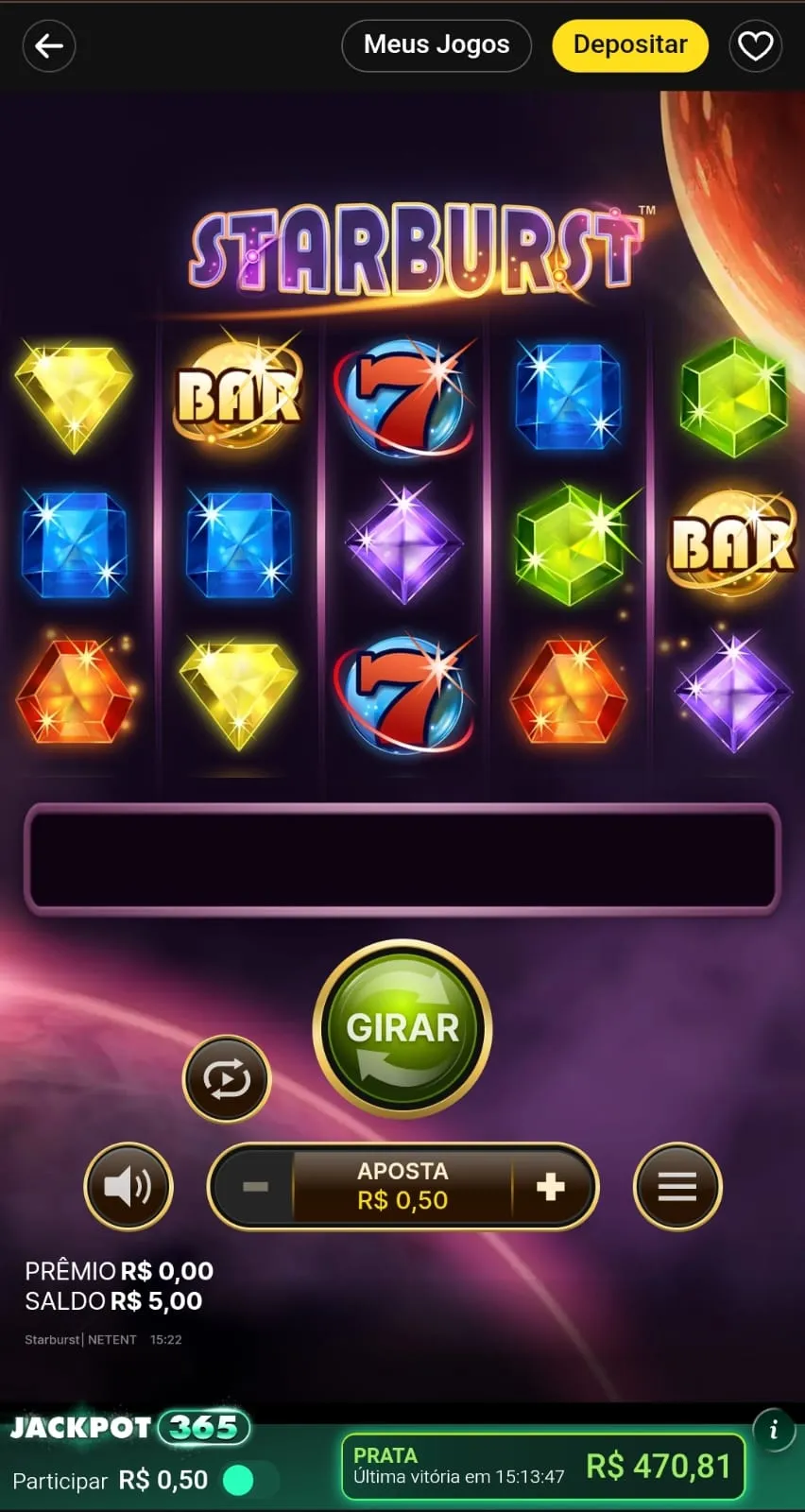 Starburst na bet365 com a oferta de jackpot na parte inferior