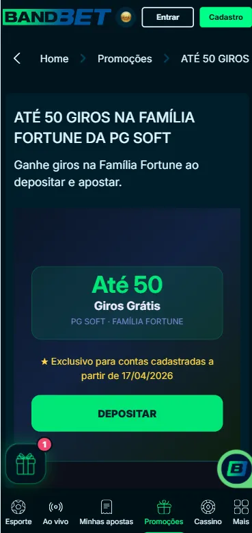 Promoção Família Fortune da PG Soft na Bandbet