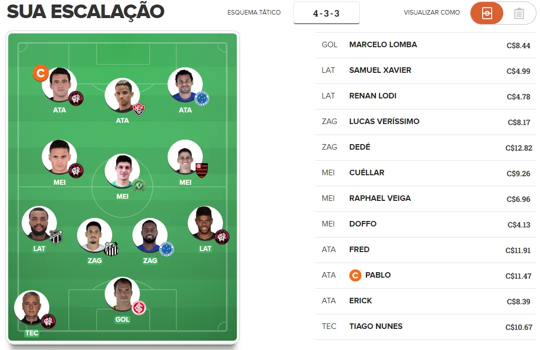 Time de bons e baratos para a 31ª rodada do Cartola FC 2018.