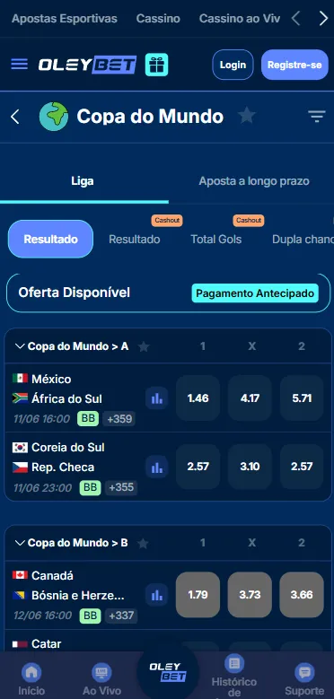 Apostas na Copa do Mundo 2026 na Oleybet