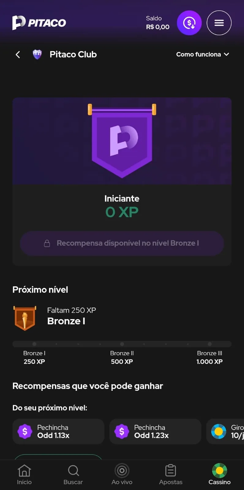 Pitaco Club com 12 níveis diferentes e prêmios em giros grátis, pechinchas e mais.