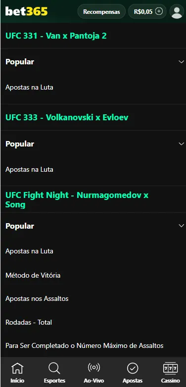 Lutas do UFC com destaque para as estatísticas dos principais confrontos do UFC Fight Night na bet365