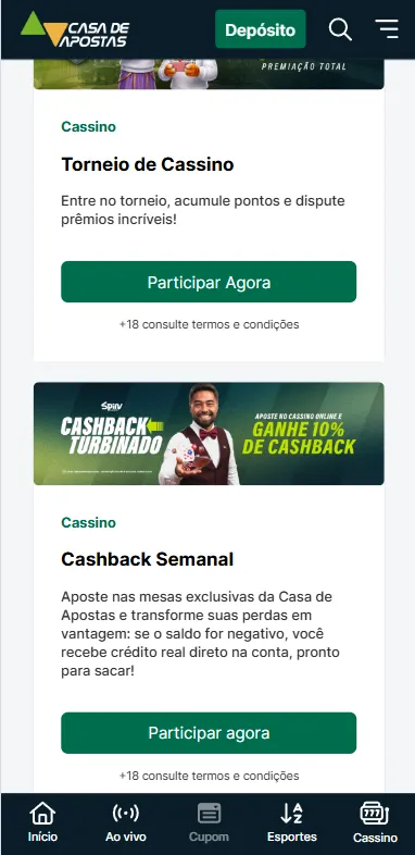 Promoções de Cashback e Torneio de Cassino na CasadeAposta