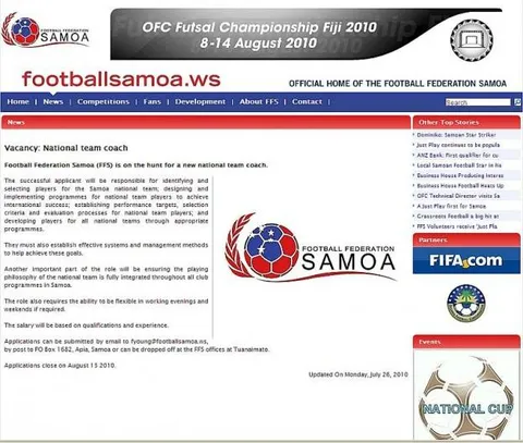 Reprodução / Football Federation of Samoa
