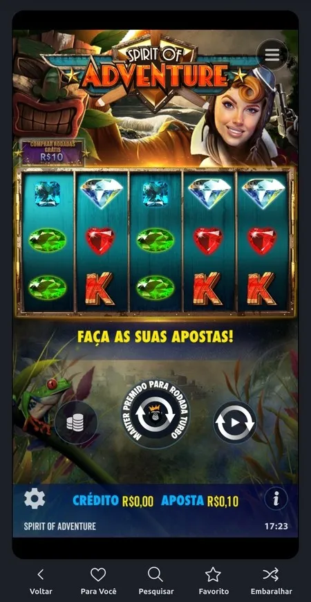 Slot de 10 centavos Spirit of Adventure com a aposta mínima ajustada.