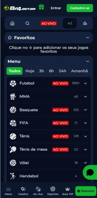 Esportes na Br4bet com mais de 999 mercados disponíveis no futebol e 355 em basquete